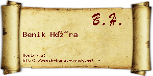 Benik Héra névjegykártya